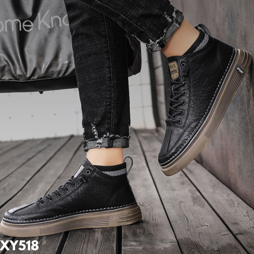 Gypsy - Sepatu Sneakers Pria High Cut Design Casual Kekinian Bahan Pu Berkualitas Import Y518