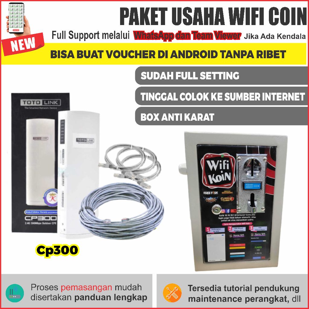 Paket Usaha Wifi Koin Outdoor Siap pakai Full setting