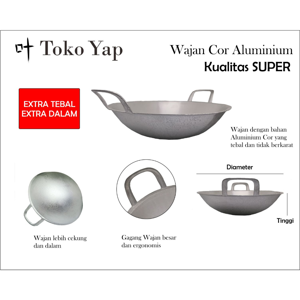 Wajan Kuali Katel Aluminium Cor Tebal No 16 - 37,5 cm