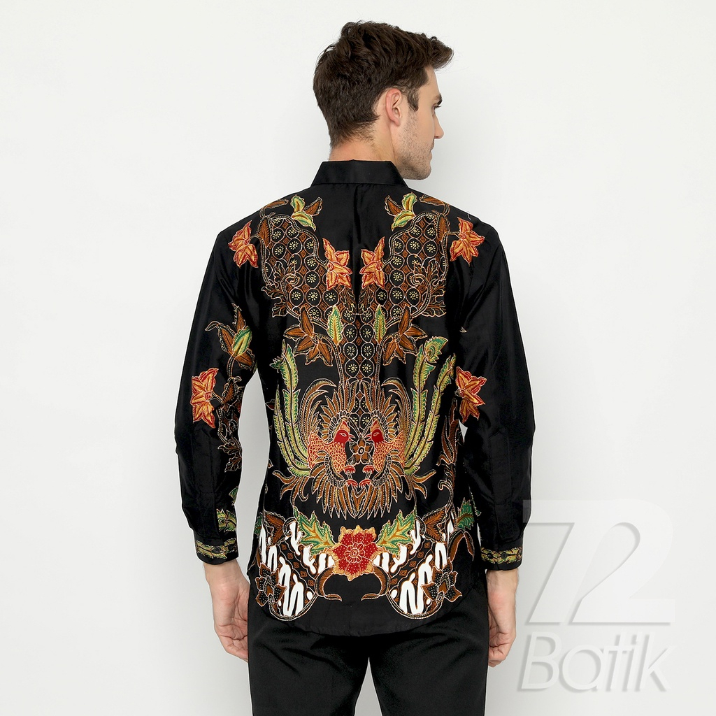 KEMEJA BATIK PRIA LENGAN PANJANG Casanova Kemeja Slimfit Premium Motif Elegant Warna Hitam Orange 722394 Cap 72 - Baju Kemeja Atasan Pakaian Setelan Batik Pria Cowok Laki Laki Remaja Keluarga Kantor Lengan Panjang Modern Slimfit Slim Fit Premium Kekinian