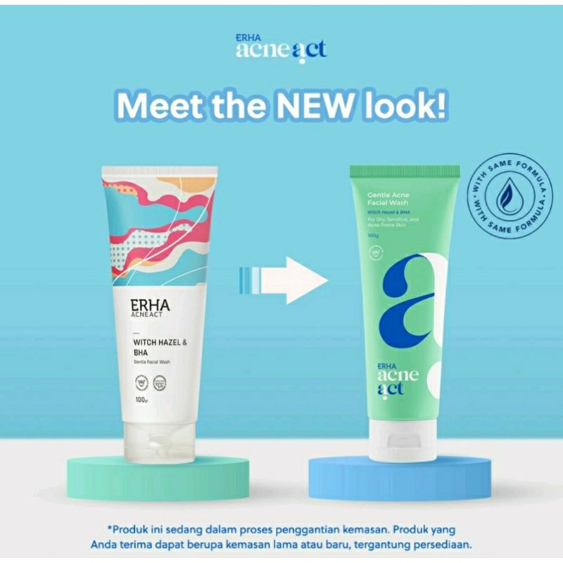 ERHA AcneAct Witch Hazel &amp; BHA Gentle Acne Facial Wash l Toner Zinc Gluconate l Chamomile 100mL l Calming Gel Pelembab 100g Sabun Wajah Jerawat