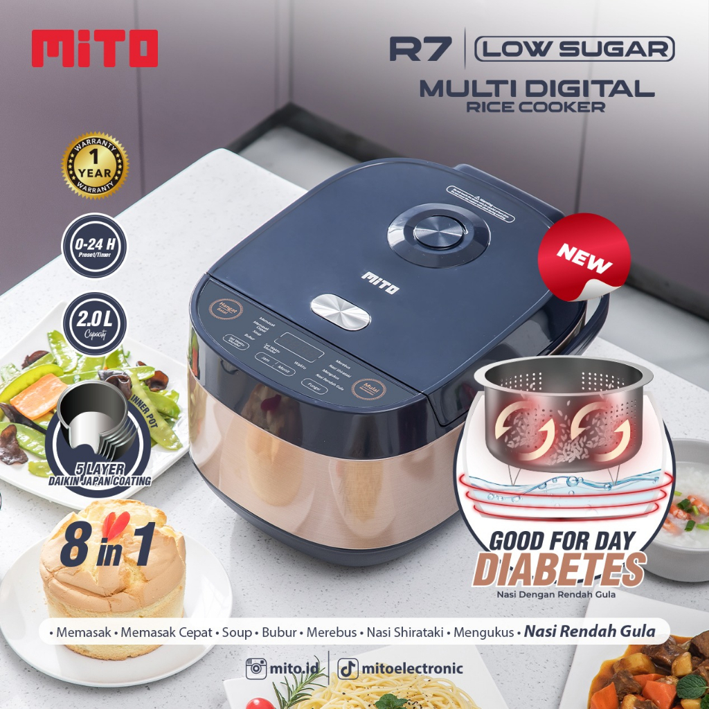 Mito R7 Digital Rice Cooker 2L Low Sugar 8in1 Magic Com 2 Liter