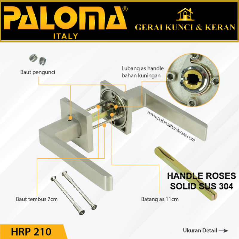 Handle Pintu Roses PALOMA HRP 210 LHS ASCOT SQ STAINLESS STEEL