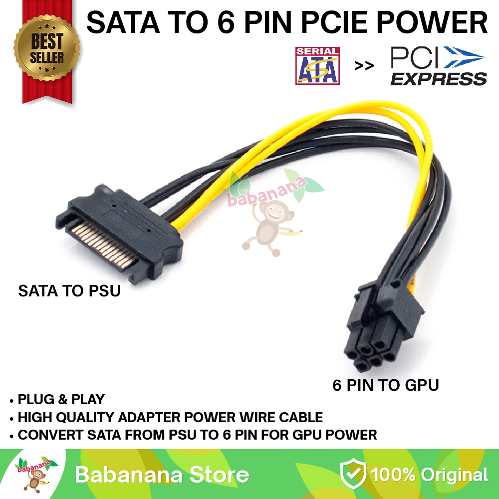 Kabel Power Sata to 6 Pin Male VGA Cable Konverter Converter