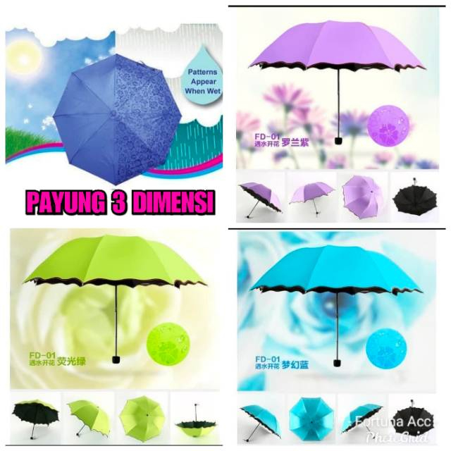 DYNAMIC-PUSAT17 PAYUNG MAGIC 3D LIPAT / UMBRELLA PORTABLE / PAYUNG HUJAN ANTI SINAR MATAHARI UV / PAYUNG LIPAT 3D MOTIF