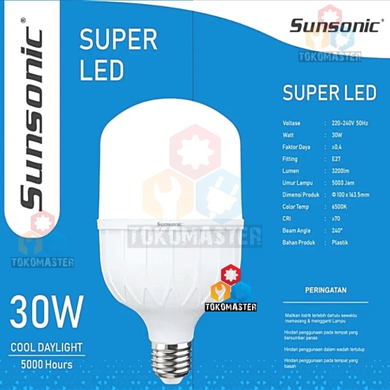 Bohlam Super LED Capsule Sunsonic Warna Putih Terang Fitting E27 5w 10w 15w 20w 30w Lampu Murah Hemat Listrik