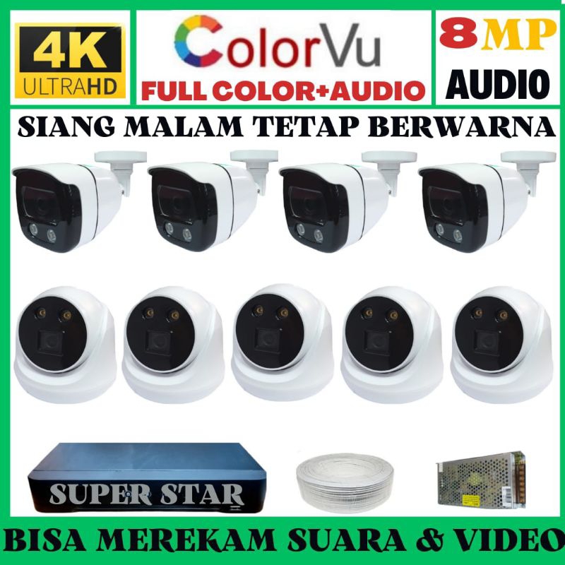 PAKET CCTV COLORVU 16 CHANNEL 9 KAMERA 8MP 4K ULTRA HD 2560P+AUDIO