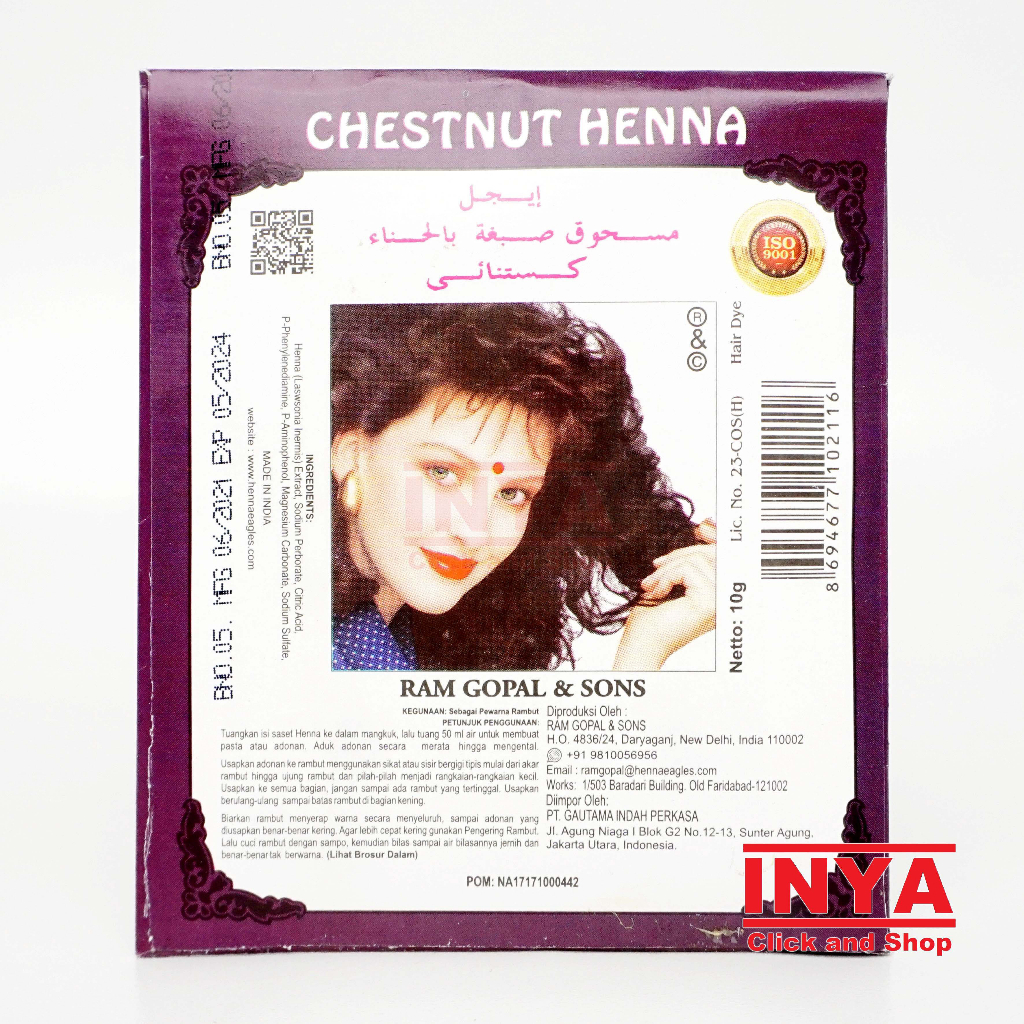 Eagles Chestnut Henna Hair Dye 10gr Sachet - Semir Rambut