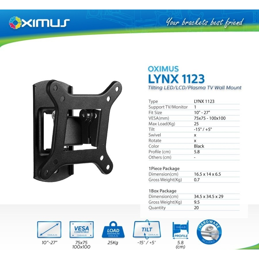 OXIMUS LYNX 1123 Bracket TV LCD LED Bracket TV 16&quot; - 27&quot; Tilt Swivel