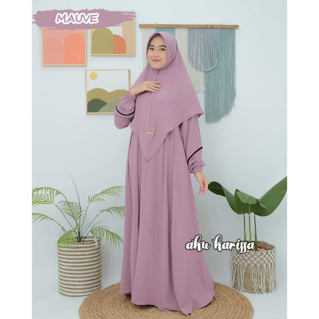 Azzahra Set Syar'i/ 100% Produk Aku Karissa Original/ Gamis Set Hijab Motif Polos