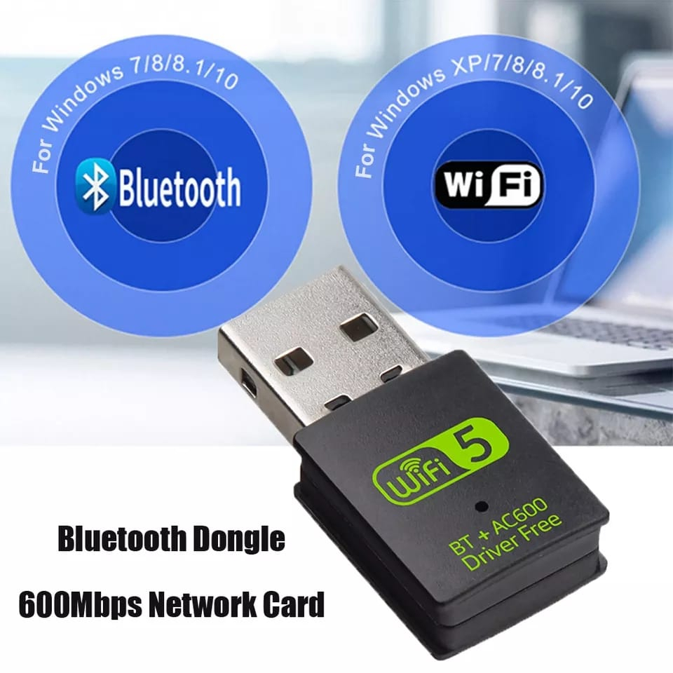 USB WiFi Adapter 600 Mbps + Bluetooth Transmitter Receiver Dual Band Di PC Laptop Komputer