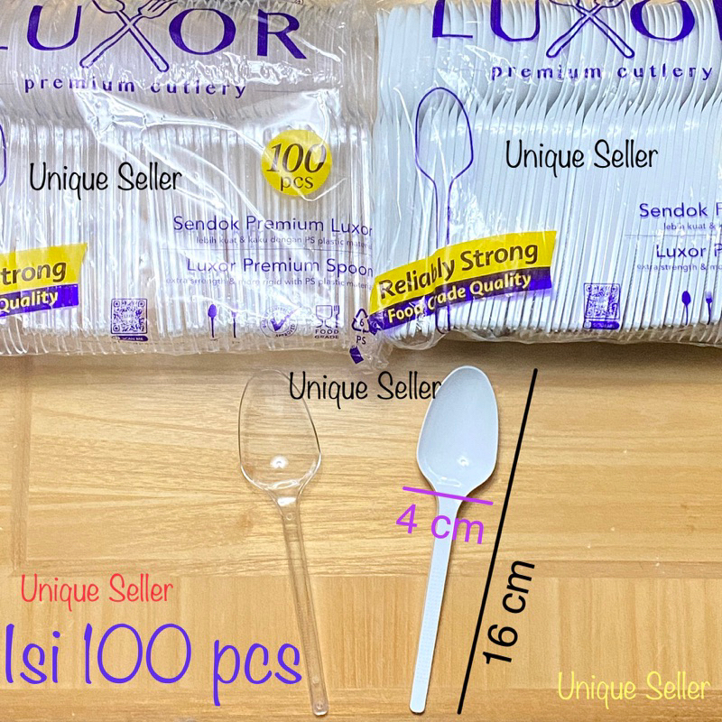 Sendok Makan Plastik LUXOR isi 100 / Sendok Makan Plastik Bening LUX Putih Susu ISI 100 PCS
