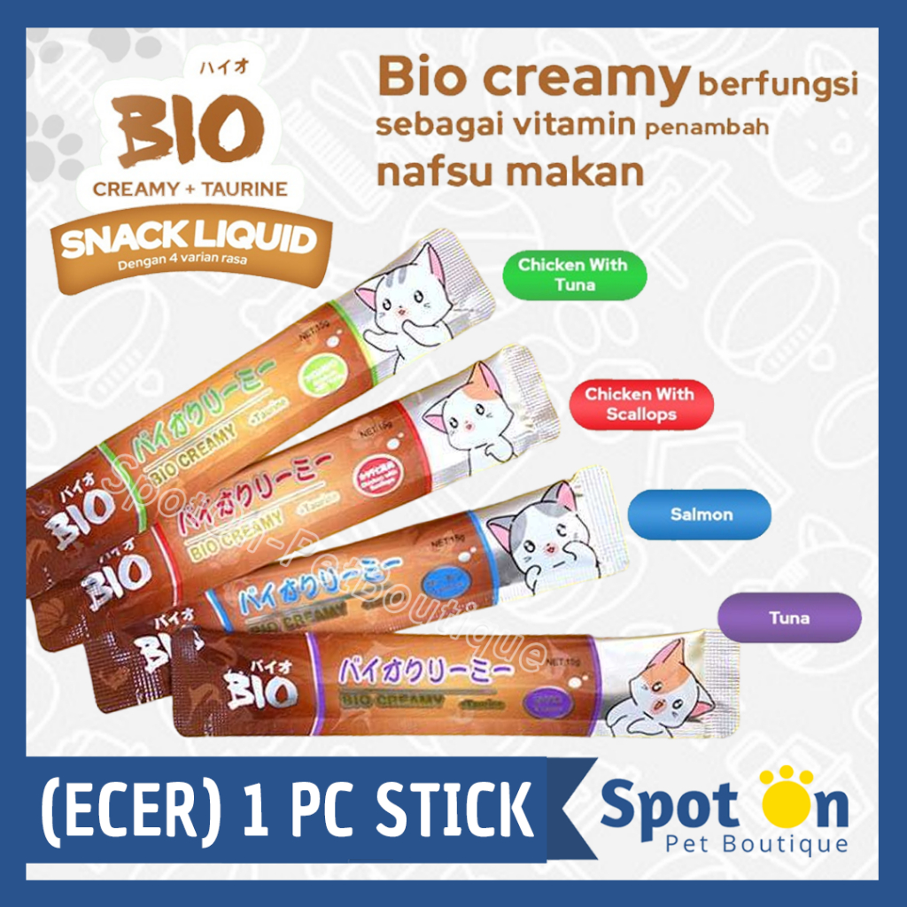 Bio Creamy Snack Liquid Kucing 60 Gr (15 gr x 4) | Bio Creamy Cat Snack 15gr &amp; 60gr