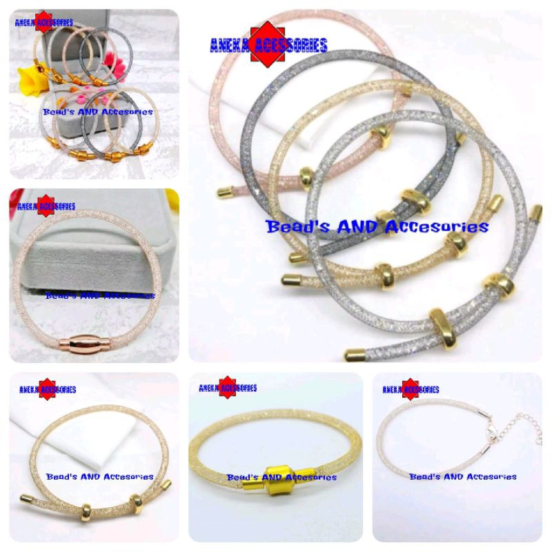 GELANG KRISTAL GLITTER SWAROVSKY GELANG TALI GLITTER UNTUK LIONTIN EMAS