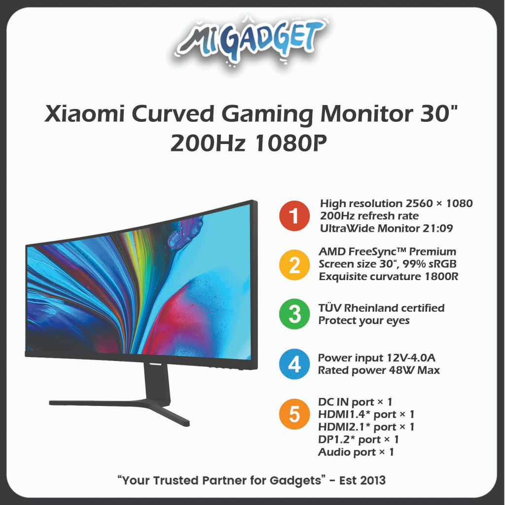 Xiaomi Curved Gaming Monitor 30&quot; 200Hz 1080P RMMNT30HFCW