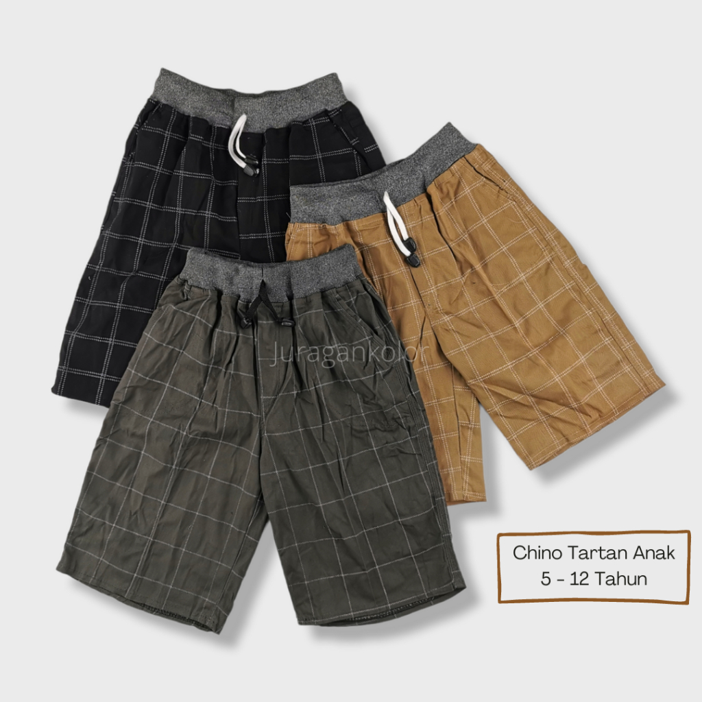 Celana Pendek Anak Cowok Laki-Laki Chino Distro Motif Kotak Tartan Katun Stretch