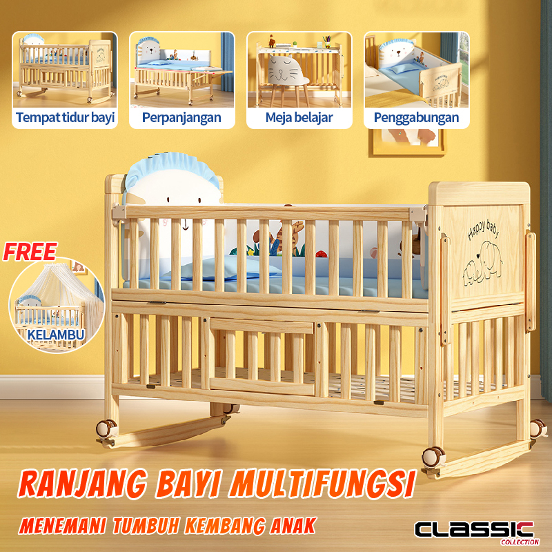 Tempat tidur kayu solid multifungsi Tempat Tidur Bayi/tempat tidur bermain/tempat tidur bayi/boks bayi