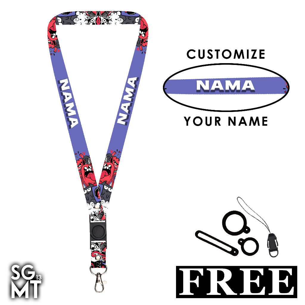 BISA SATUAN Lanyard Custom Nama  Printing Full 2 Sisi Ukuran 2cm Satuan Murah Bisa Request Nama Design 1