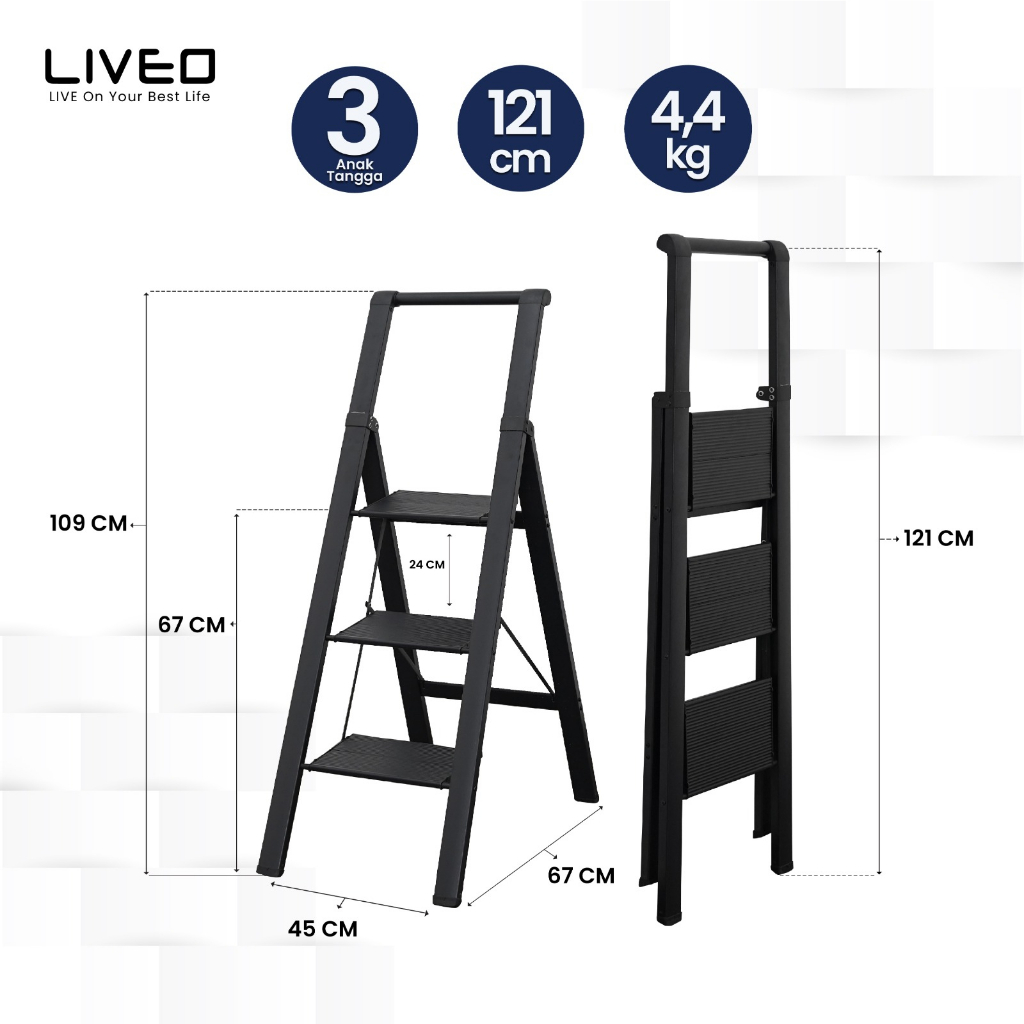 Tangga Rumahan Lipat Alumunium LIVEO LV-183 / Ladder 3 Step