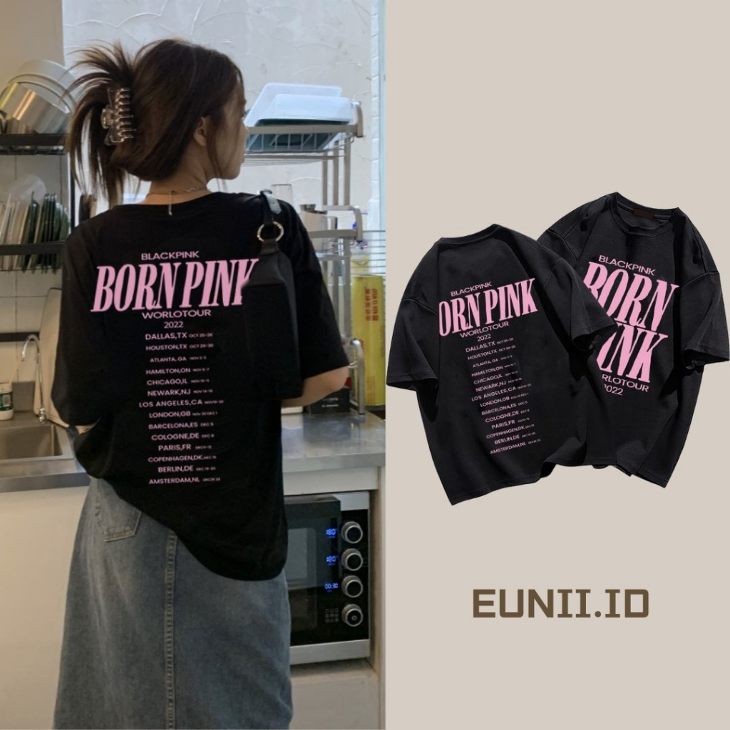 EUNII T-shirt Lengan Pendek Retro BlackPink Korean Style/Kaos Atasan Wanita/Baju Kaus Oversize Wanita/Kaos Wanita