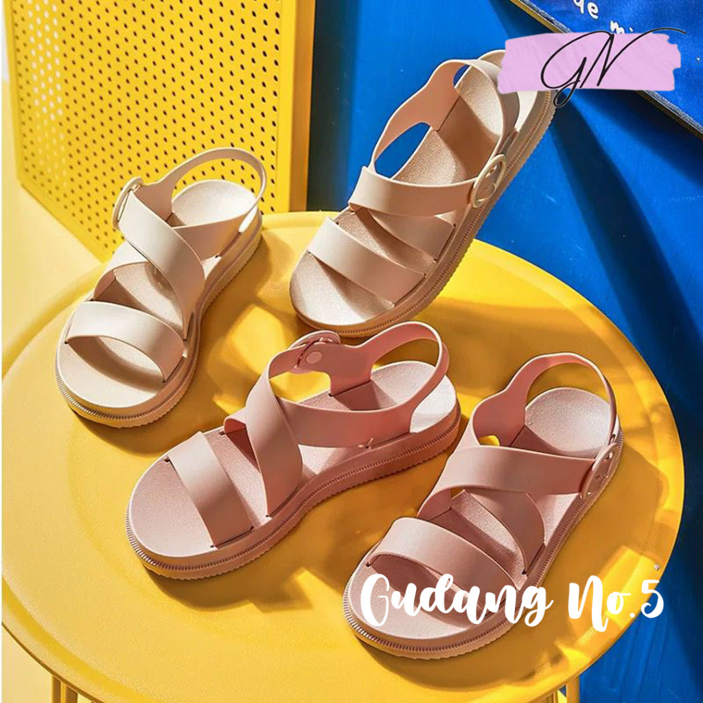 GN-3613-F Sandal Jelly Tali Gesper Silang Ban 2 Wanita Import Favoli PCU