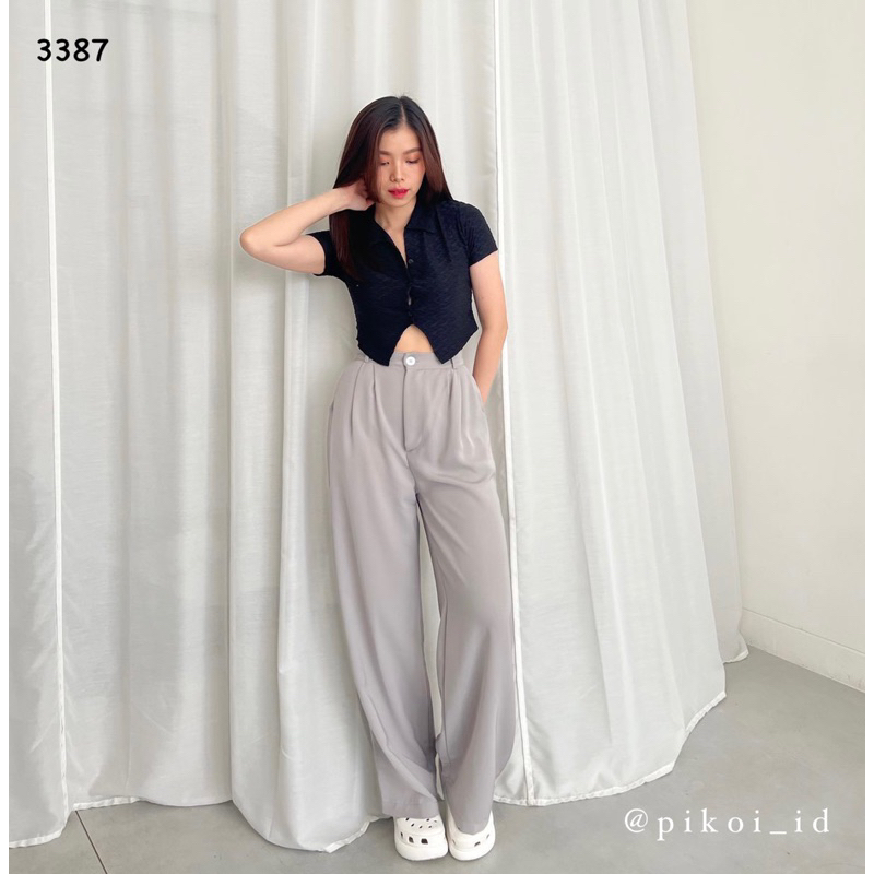 Celana panjang wanita hitam basic / highwaist pants korea / Celana wide leg sage kekinian 3387