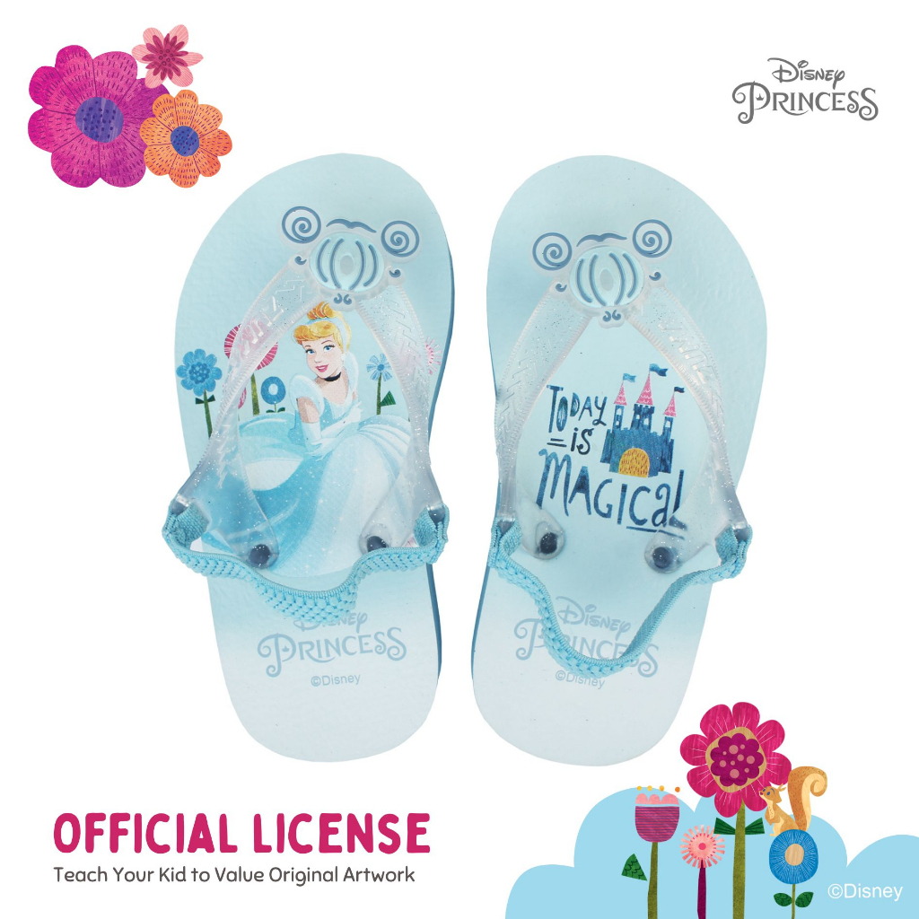 Zuma Baby x Disney Princess Cinderella Blue, Sandal Jepit Bayi Karet Tali Belakang, Biru Muda