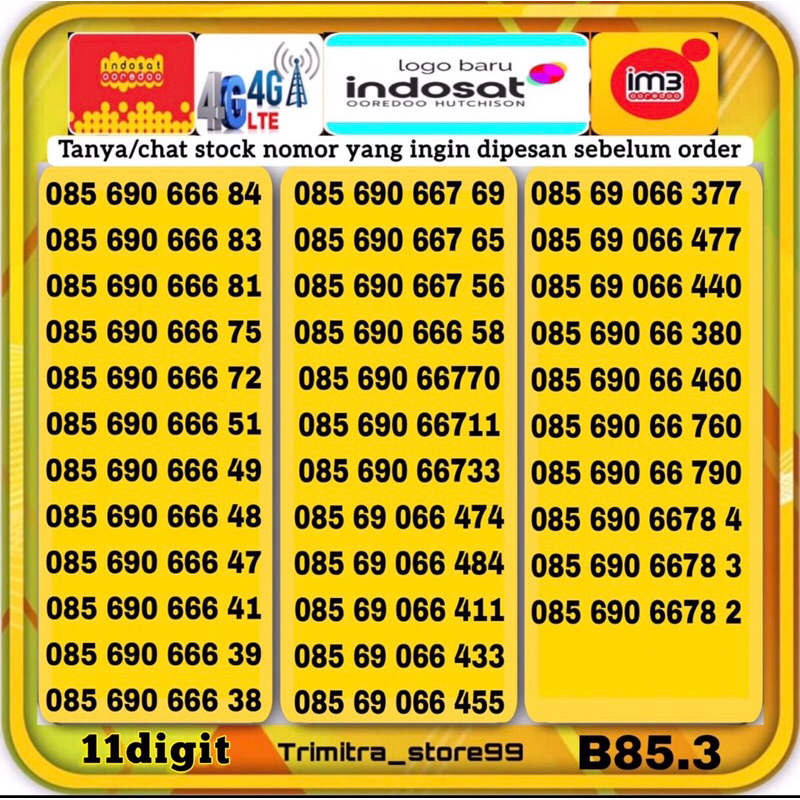 New produk Restock Nomor cantik indosat nomor cantik im3 ooredoo 4g Lte Kartu perdana cantik indosat im3