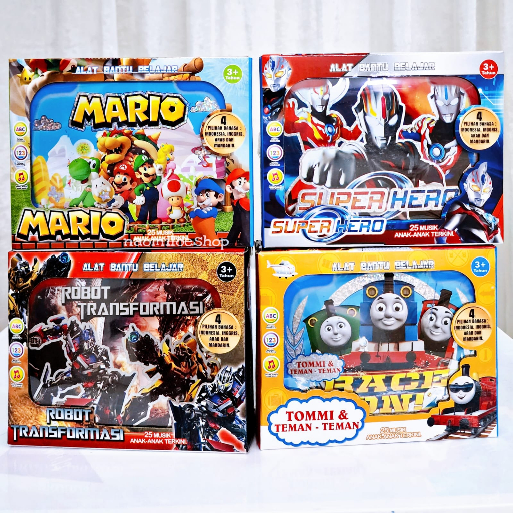 LAPTOP LAYAR COWOK Mainan laptop 4 bahasa dengan layar mainan edukasi