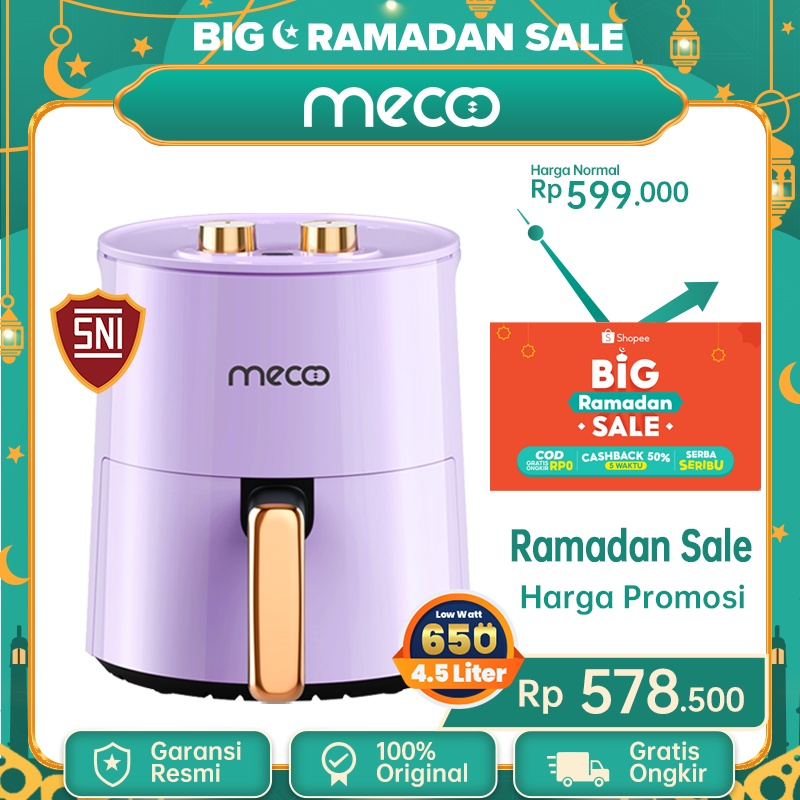 Mecoo Most Aesthetic Air Fryer 650 Low Watt  Air Fryer Manual 4.5 L Lilac Orange  NX-01-JX / NX 01 JX Hemat Listrik &amp; Anti Jeglek Mesin Penggorengan Tanpa Minyak