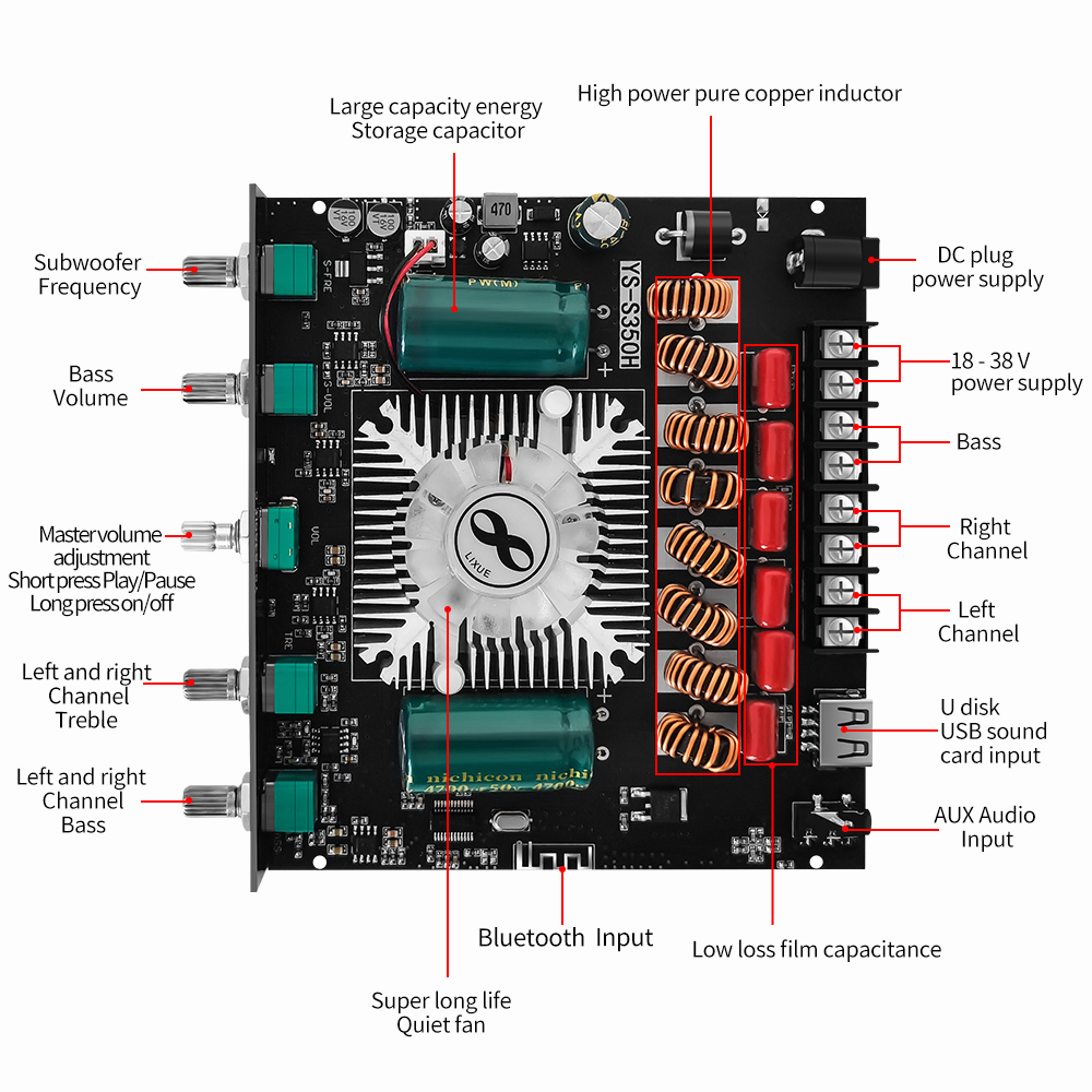 【 YS-S350H】Dengan APP Digital Power Amplifier Board Modul 220W * 2 350W Subwoofer Card 2.1 Channel Stereo Sound