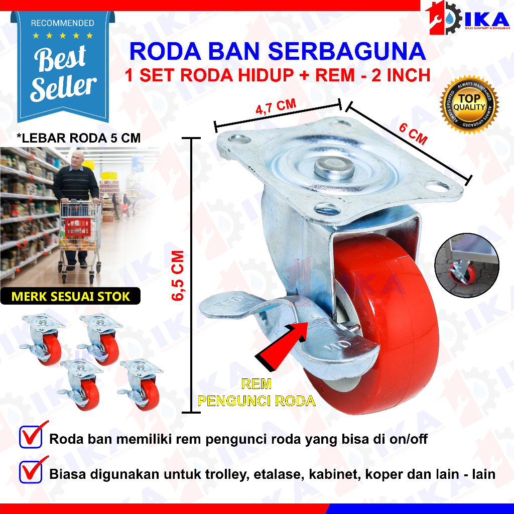 RODA CASTER ETALASE 2&quot; TANPA REM/ RODA HIDUP NYLON Roda bulat gepeng serbaguna isi 4 set hitam 2” kastor plat