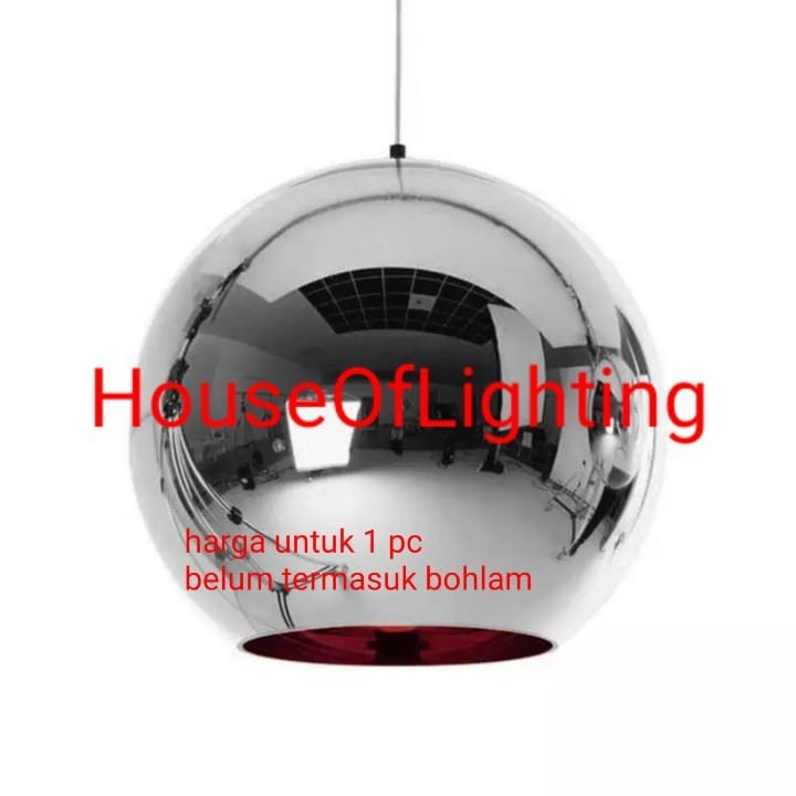 SL8000/20CM SILVER LAMPU GANTUNG HIAS MIRROR MODERN RUANG TAMU MEJA MAKAN BOLA KACA PENDANT LAMP