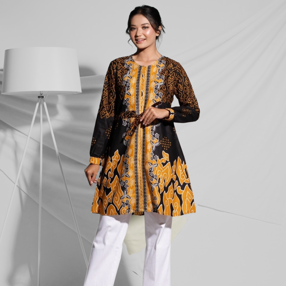 BATIK TRUSMI Atasan Wanita Tunik Batik Wanita Motif Mega Mendung Teku