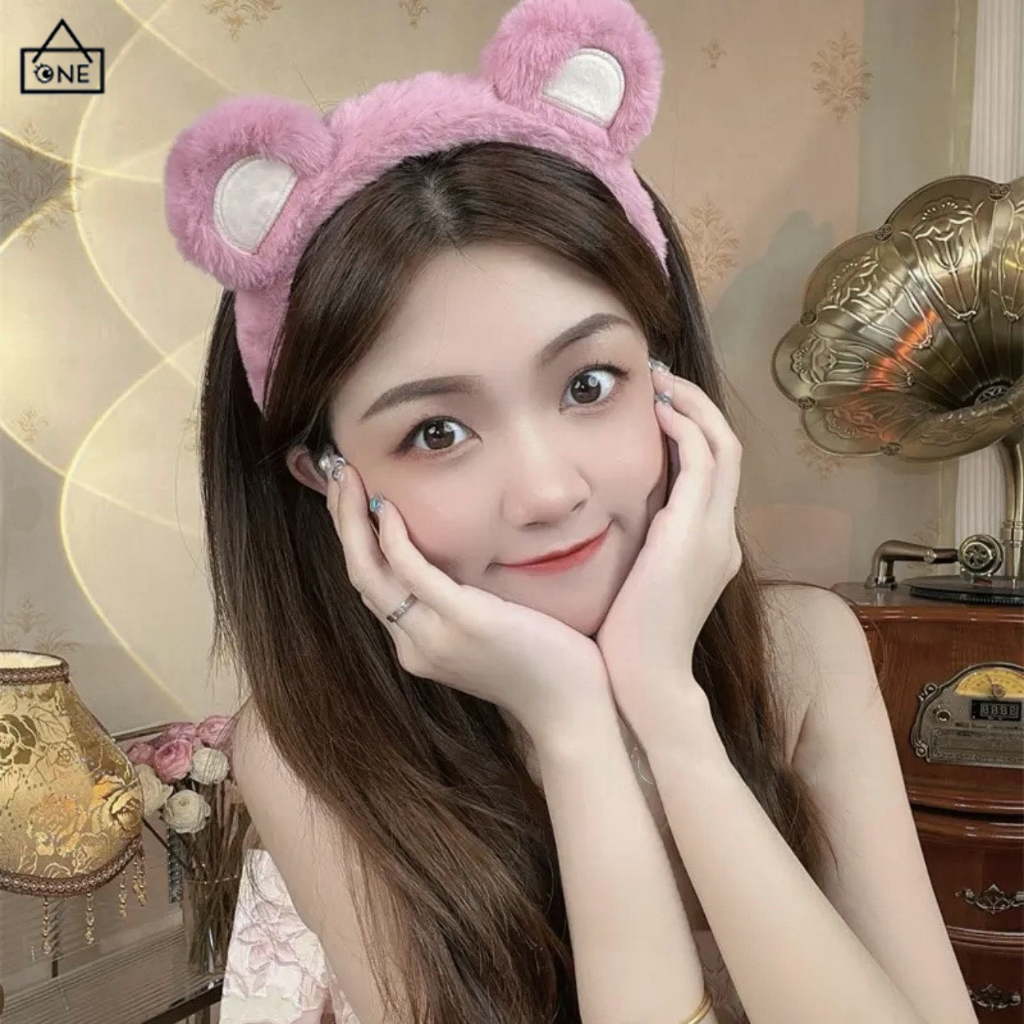 COD❤️Bando Lotso Karakter Telinga Bear Lucu Korea Beruang Stroberi Headband Bandana Ikat Kepala Mewah Cuci Muka Wanita Hiasan Kepala Jepit Rambut