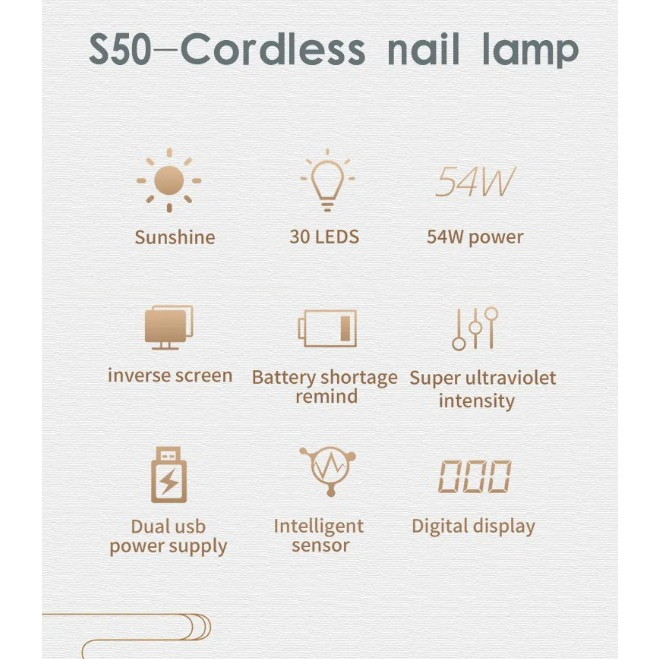 CORDLESS UV LAMP - NAIL LAMP UV PORTABLE BISA DI CHARGE - LED S50 -LAMPU KUKU PENGERING KUKU