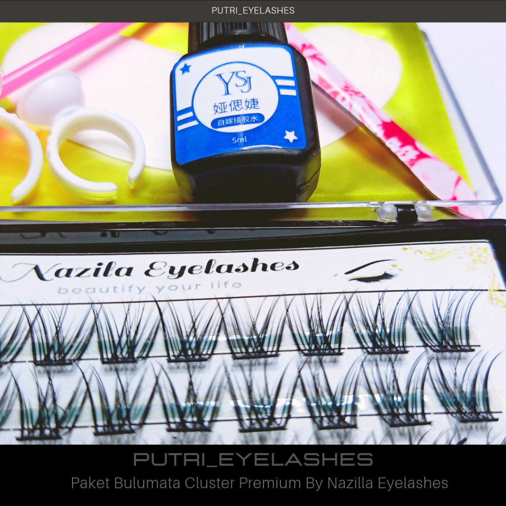 Paket Bulumata Cluster Premium By Nazilla Eyelashes - 2 Ring Glue - Sisir Bulumata - Pinset - Eye Gel Patches - Lem YSj