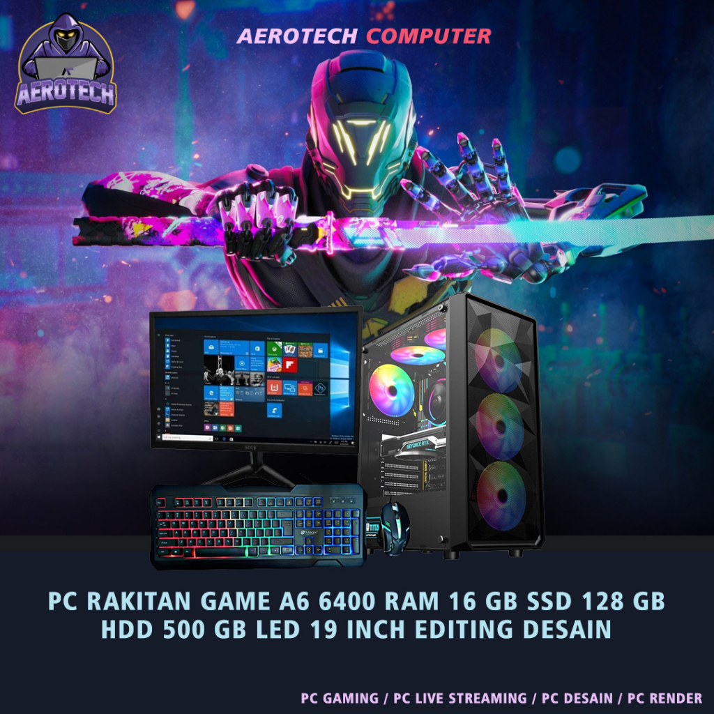 PC RAKITAN GAME AMD A6 6400 RAM 16 GB SSD 120 GB HDD 500 GB LED 24 INCH SIAP PAKAI FULL APLIKASI