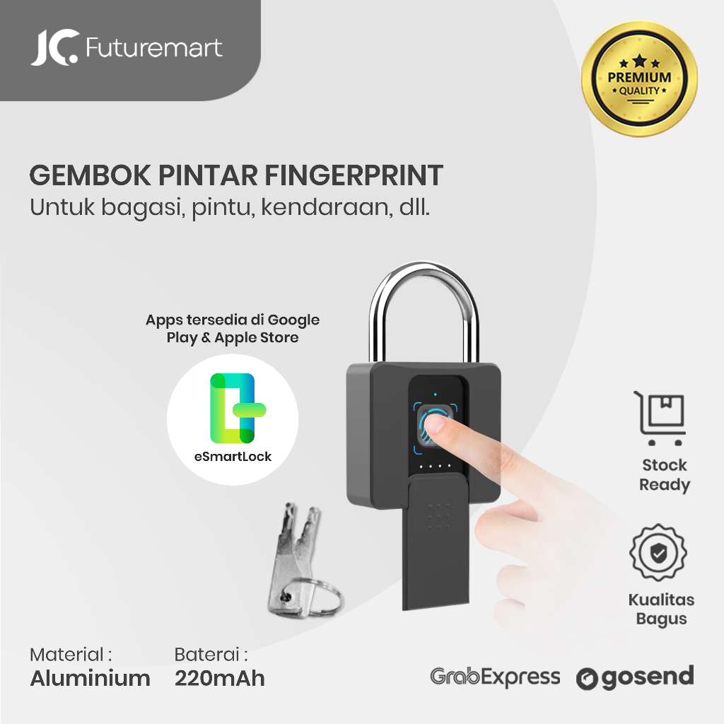 GEMBOK 3IN1 FINGERPRINT PADLOCK eSmartlock APP KUNCI WATERPROOF IP65