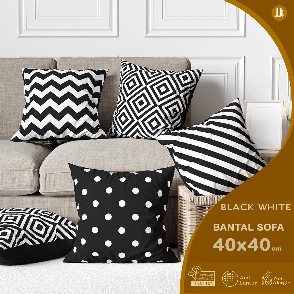 BANTAL SOFA PRINT MOTIF ABSTRAK HITAM PUTIH MONOKROM BLACK WHITE 40x40 CM