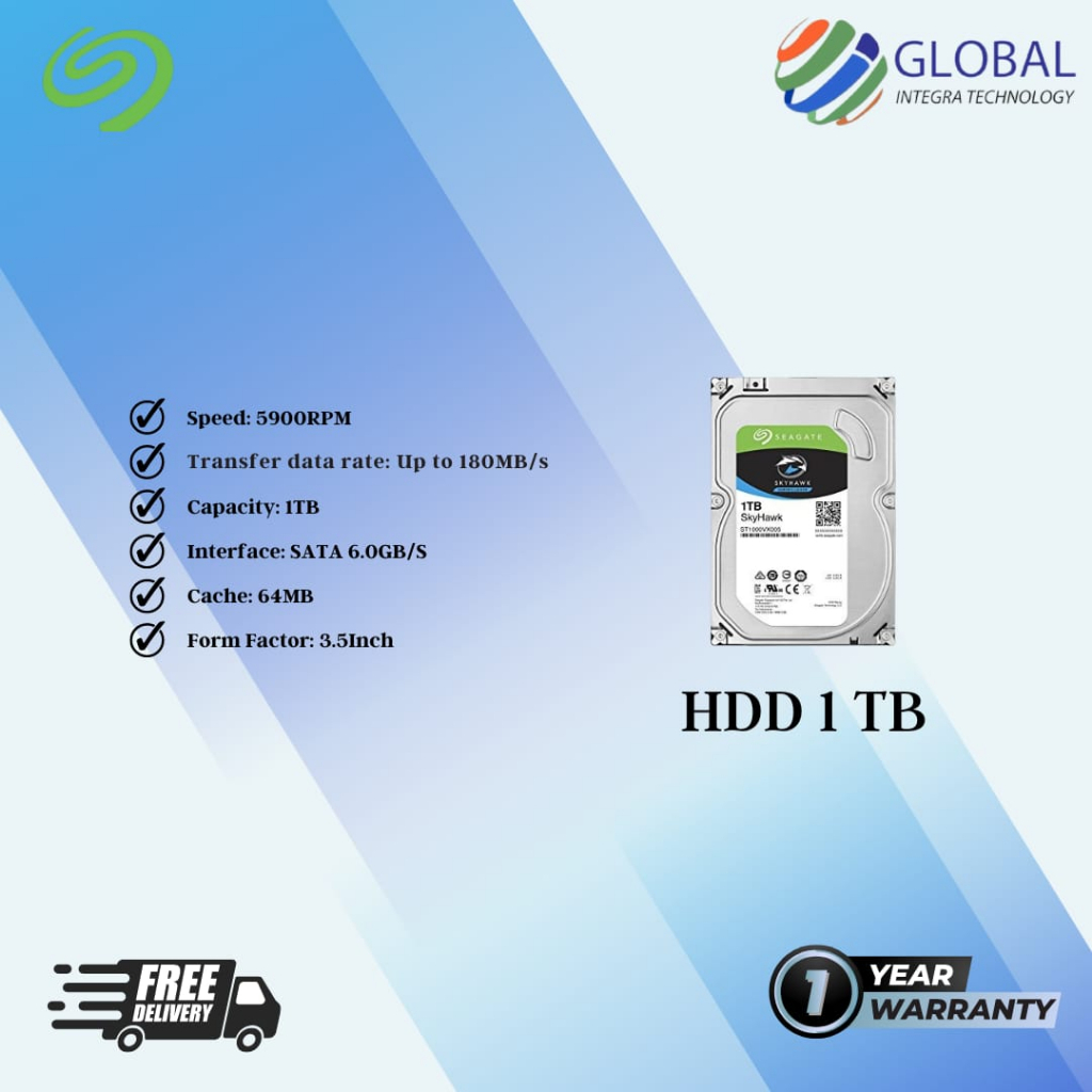 HARDDISK 1TB SEAGATE SKYHAWK UNTUK CCTV / SURVEILLANCE HDD INTERNAL