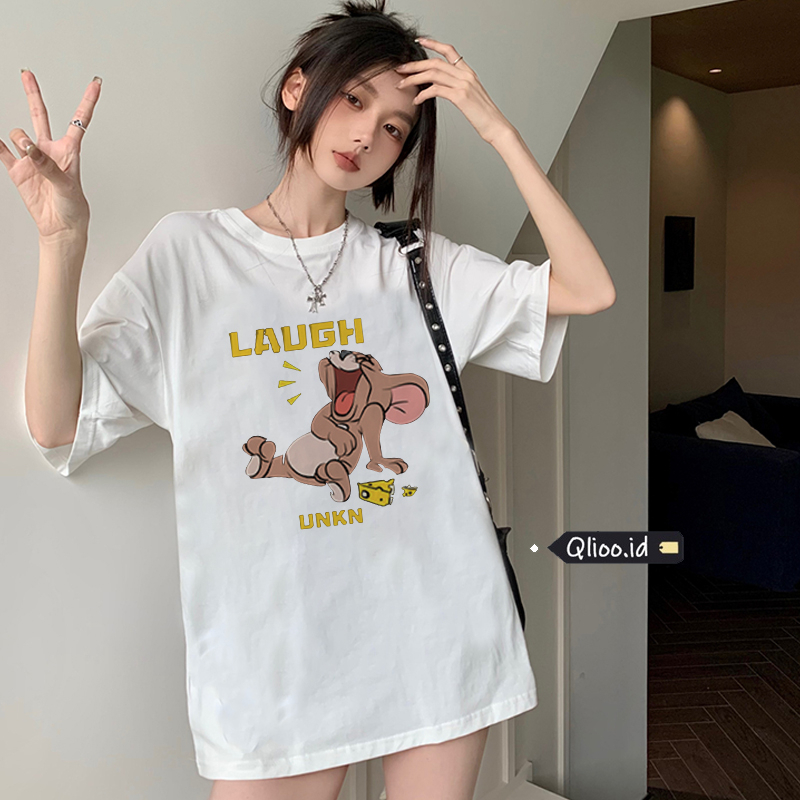 Print T-shirt Kaos Lengan Pendek Cartoon Cheese Jerry Baju Wanita Oversize Korean Style