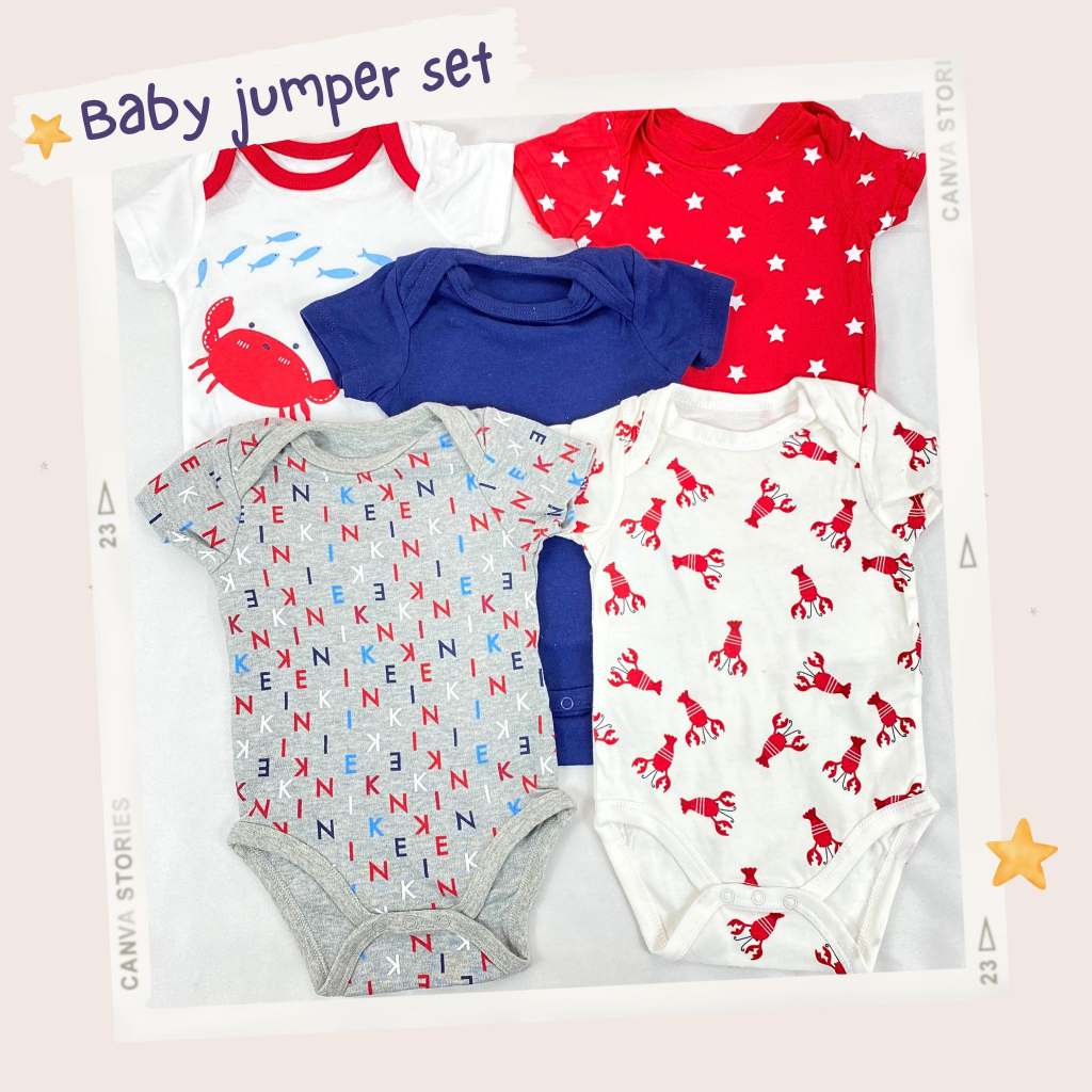 JUMPER SET 5in1 lengan pendek baju bayi jumpsuit baby romper segitiga 0-9 bulan import