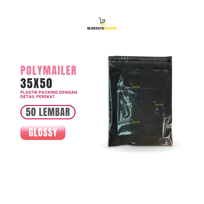 

Plastik Polymailer Glossy Hitam Premium Tebal 35x50 cm isi 50 Lembar Plastik Packing Lem / Seal Plastik Olshop