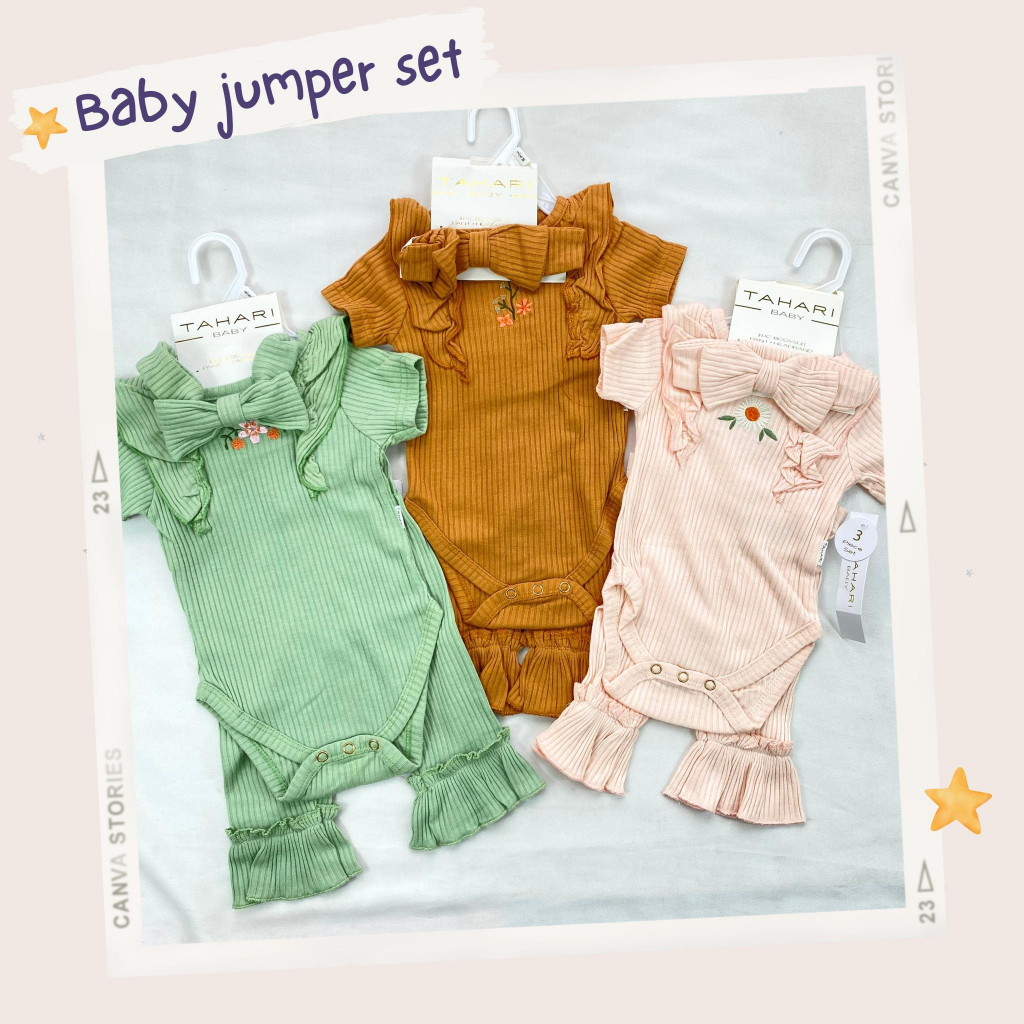 JUMPER SET - 3in1 setelan bayi perempuan 0-9 bulan baju baby cantik korean imut dan lucu import