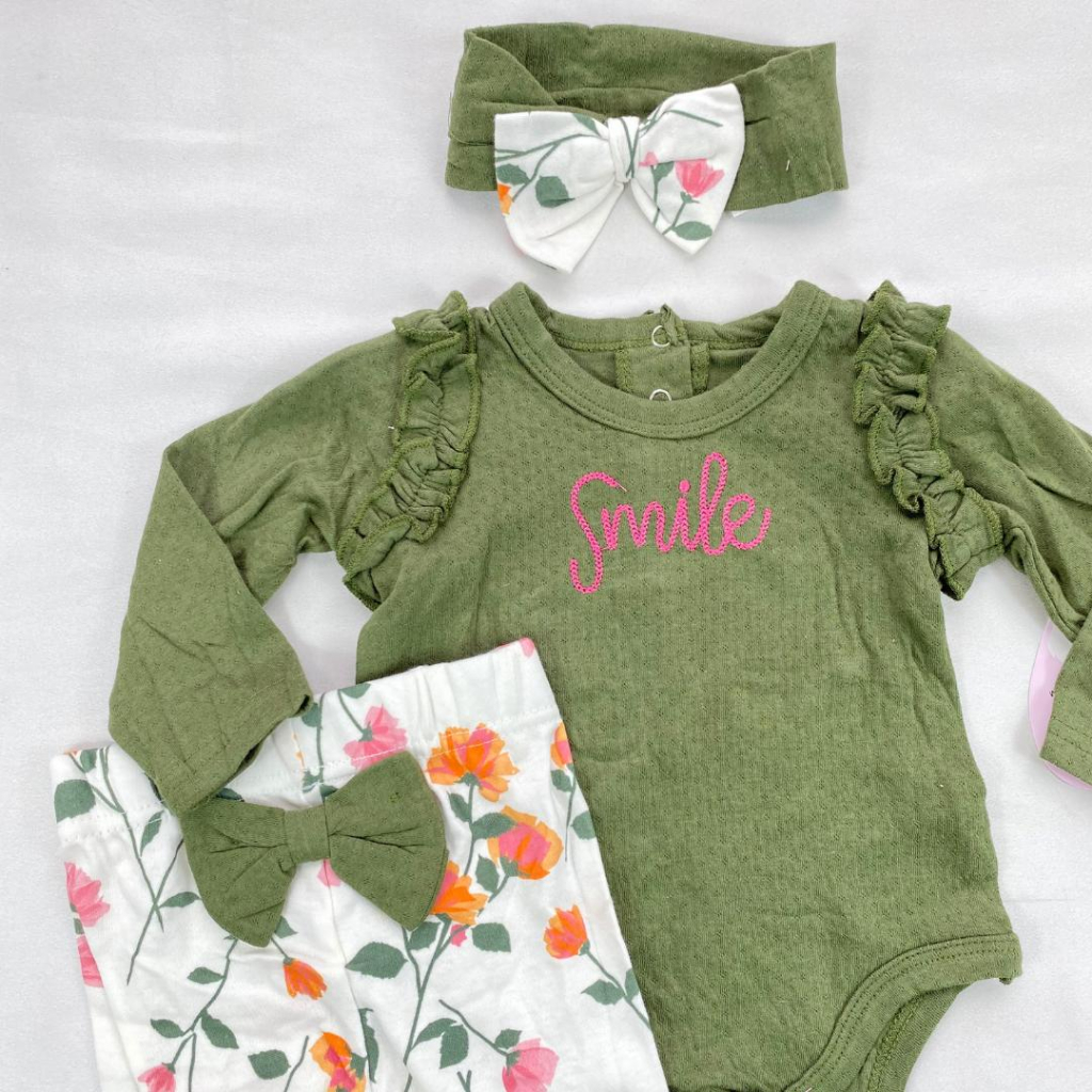 JUMPER SET 3in1 0-9 bulan import baju bayi perempuan setelan kaos kaki adem dan lembut premium ala korea