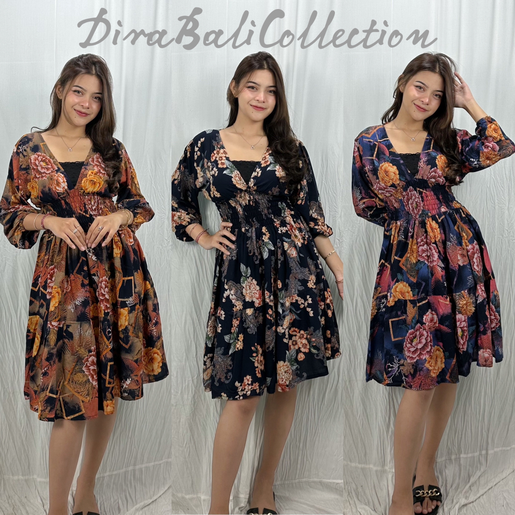 MONA DRESS MOTIF BUNGA MAWAR BALI TERBARU