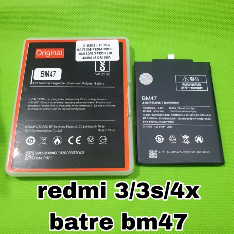 BATRAI BATU BATERAI REDMI 3 3S 4X BM47 ORI 100A