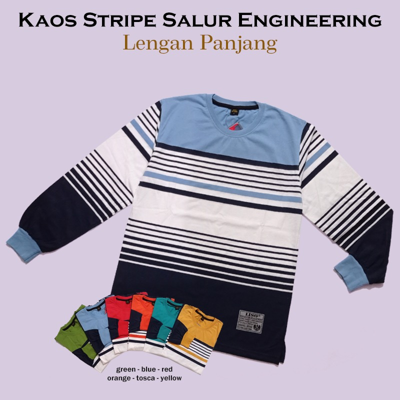 Kaospolos - Kaos stripe salur engineering lengan panjang | kaos belang garis garis 7883