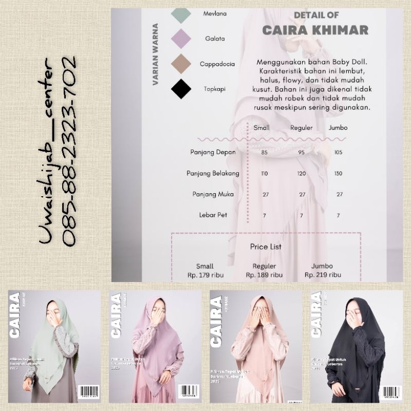 Caira khimar, mom n kids (khimar only) by Uwais Hijab